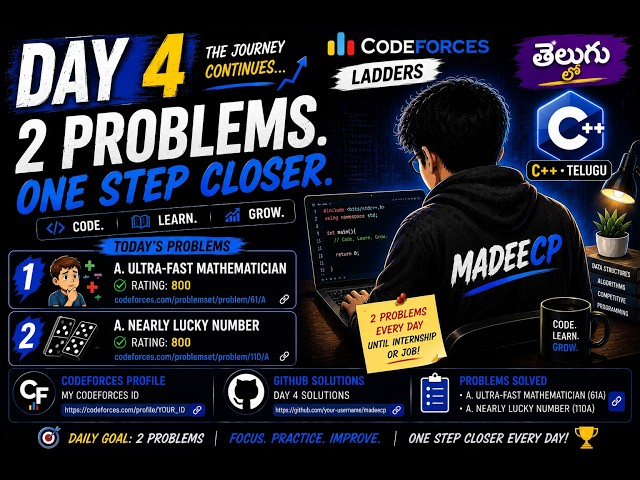 DAY 4 🚀 | 2 Codeforces Problems in Telugu | Ultra-Fast Mathematician + Nearly Lucky Number | C++