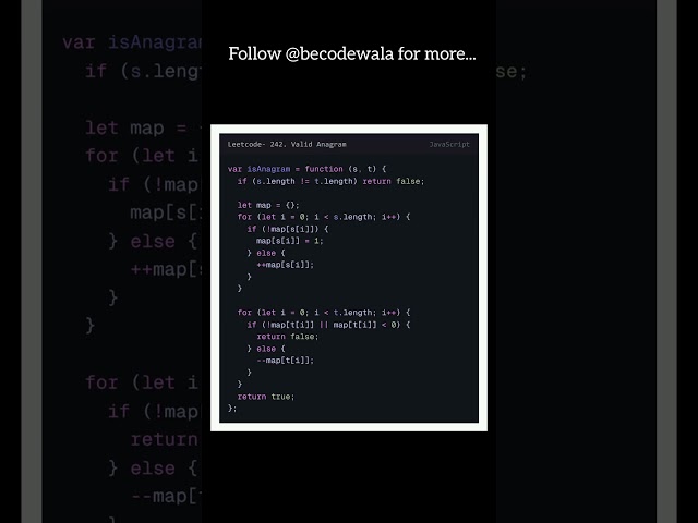 LeetCode 242 🔥 Valid Anagram | Fast JS HashMap Solution!