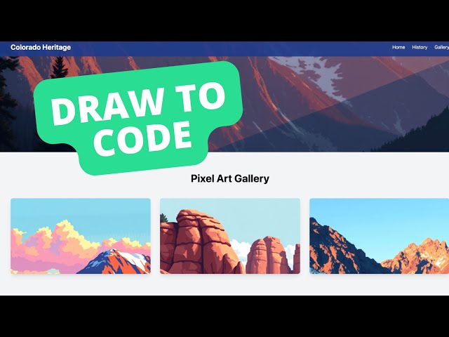 Draw to code with Glowby: Colorado history website with pixel art images.