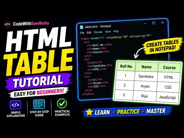 Creating HTML Tables in Notepad | Easy Tutorial for Beginners