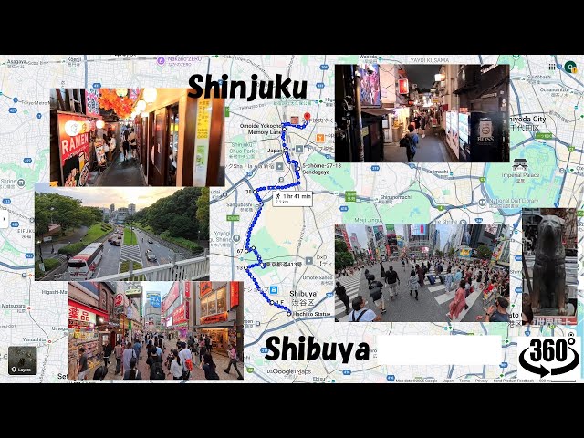 Tokyo city walk from Shibuya crossing to Golden Gai, Shinjuku. 360 video in 8K.