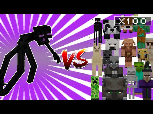 Mutant Enderman Vs Minecraft Mobs 1vs100