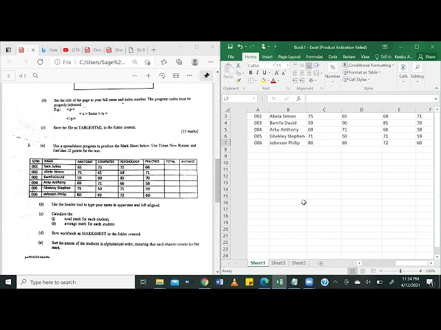 Solving Exams Excel Practical Question