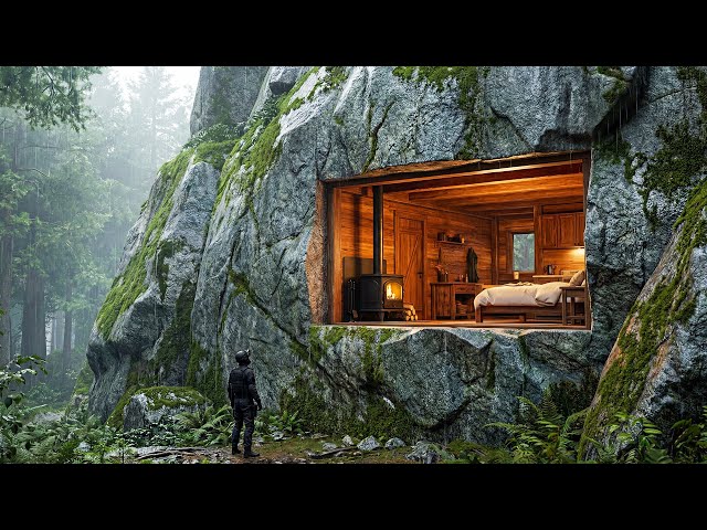 Building a house in the forest (ASMR) – Hidden house inside a mountain revealed