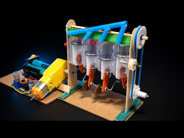 How to Make working 4-Cylinder Engine Model - Very Powerful - DIY Mini Engine