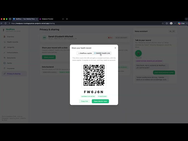 MedPass: your medical record, any doctor, anywhere. YCombinator Hackathon