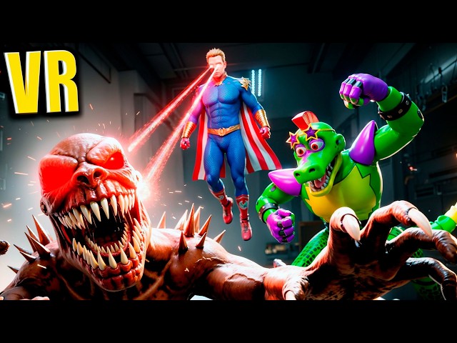 VR Giga Monty and Homelander protect me from monsters and animatronics in BONELAB FNAF COOP