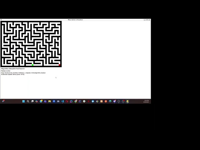 Maze Solver & Visualizer – DFS vs BFS Algorithm Visualization (Final Semester Project)