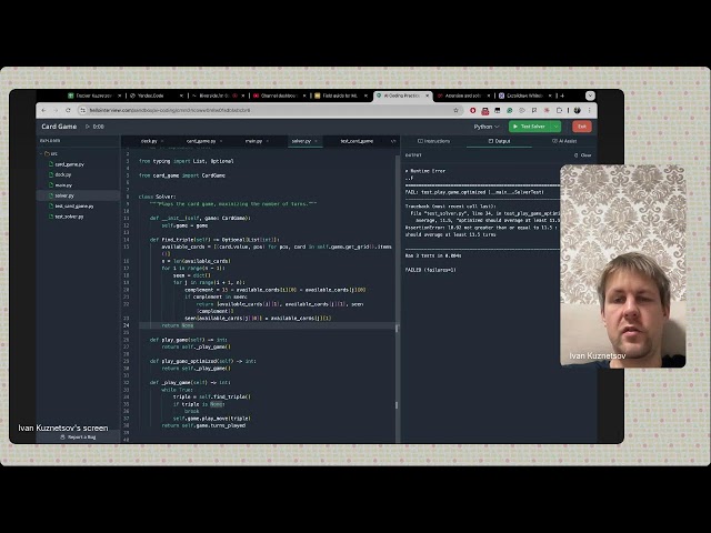 Live AI-assisted coding interview - Card Game