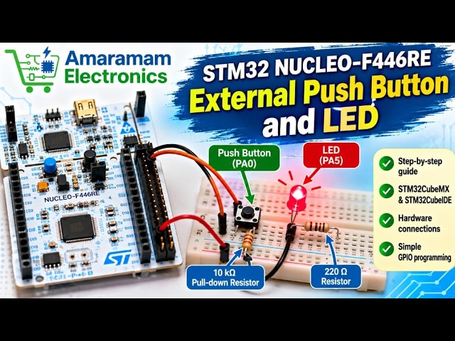 STM32 Nucleo-F446RE External Push Button & LED | GPIO Circuit & Practical Demonstration