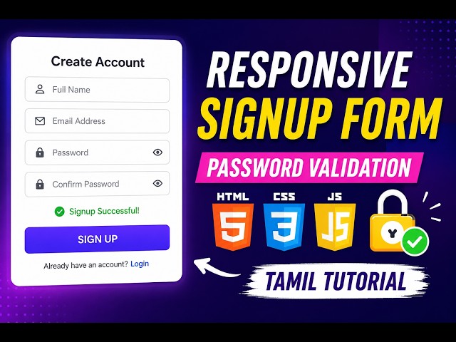 Responsive Signup Form using HTML CSS & JavaScript | Password Validation | Tamil | Let's Code 360