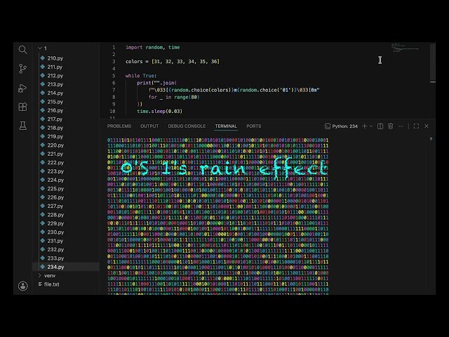 0 & 1 matrix rain effect  #coding #matrix #terminal #code