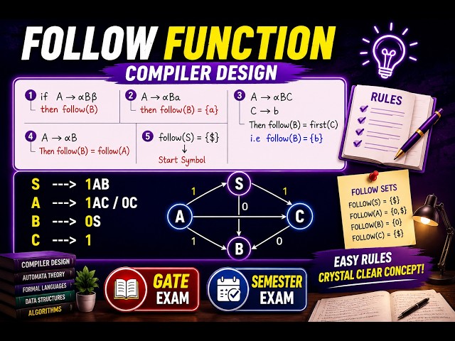 How to Find FOLLOW Function of Grammar | Compiler Design | FIRST Set Trick | GATE CSE 2026