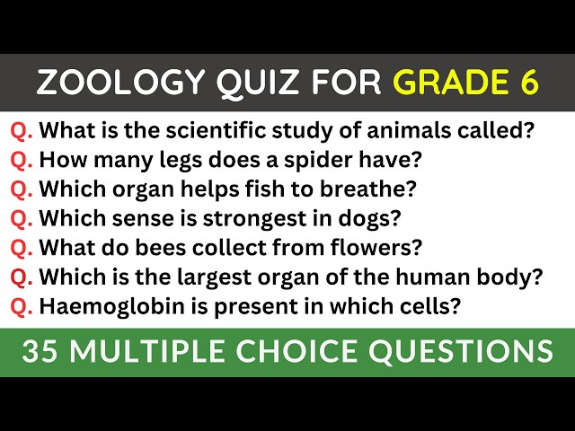 Test Your Zoology Knowledge - Grade 6 | 35 MCQs | General Science Quiz for Middle School Children