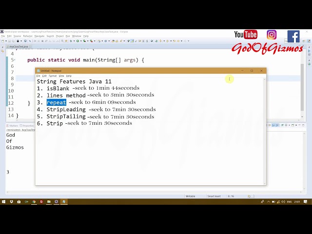 Latest Java 11 Tutorial - New String Features - isBlank, Lines, Repeat, Strip(ALL)