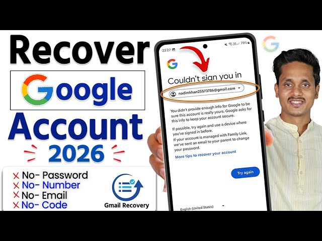 Gmail Account Recovery | Google Couldn't sign you in | How to recover gmail account