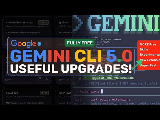Gemini CLI (New Upgrades - 5.0): Better Free Limits, Skills, Conductor & MORE!