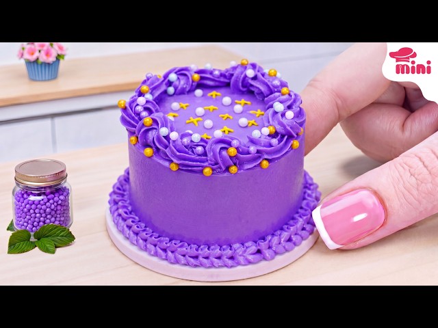 💜 So Pretty Mini Purple Buttercream Cake With Sprinkles Decorating Ideas | Mini Bakery
