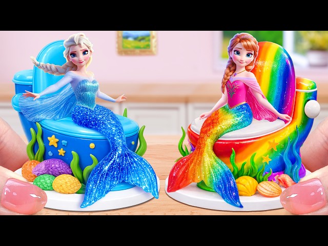 Elsa and Anna Mermaid Cake🧁Cool Miniature Princess Cake Decorating Step By Step💕Mini Cakes