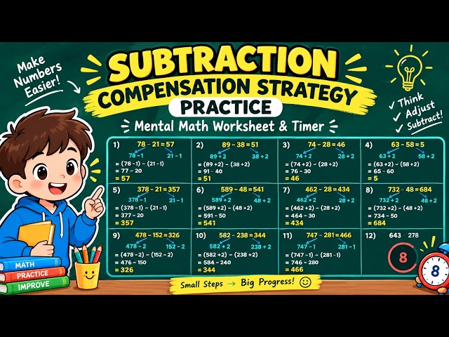 Subtraction Compensation Strategy Practice | Mental Math Worksheet & Timer