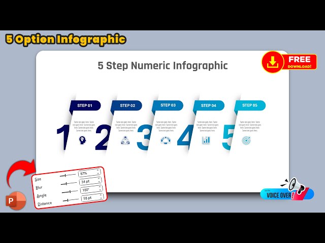 102.PowerPoint Graphic Design - 5 Step Numeric/Number Infographic with Shadow effect | Free download