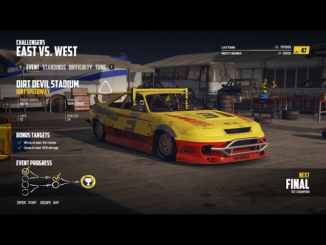 Wreckfest CAREER 3️⃣ CHALLENGERS 3/3 3c Demolition Racing Heat Race EAST vs WEST Dirt Devil Stadium