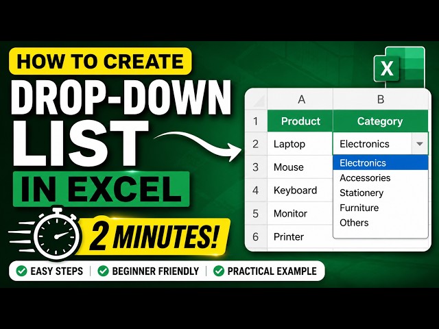How to Create a Drop-Down List in Excel (2 Minutes) | Data Validation Tutorial