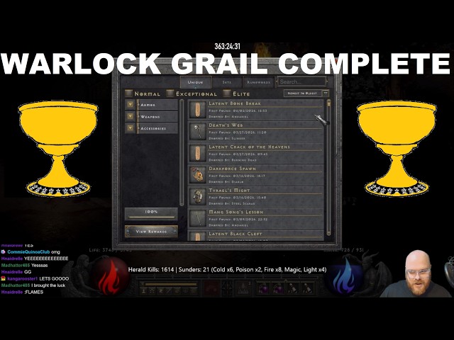 D2R - SSF Warlock Chronicle - Holy Grail Completion - Physical Sunder Find day51