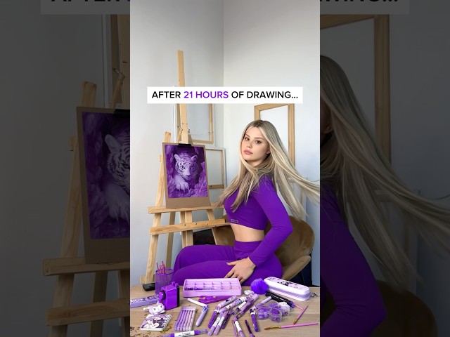 DRAWING, BUT I CAN ONLY USE 1 COLOR 💜 DID YOU FIND PAWS? 🐾 WHAT COLOR NEXT? #artchallenge #art