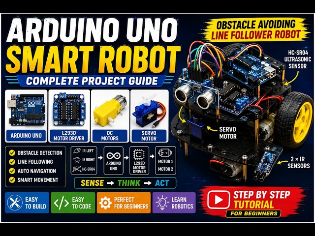 Arduino UNO Smart Robot 🤖 | Obstacle Avoiding & Line Follower Robot | Complete Project Guide