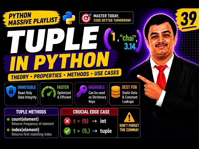 Python video 39🐍 Tuples in Python Explained 🚀 | Tuple vs List, Immutability, Methods