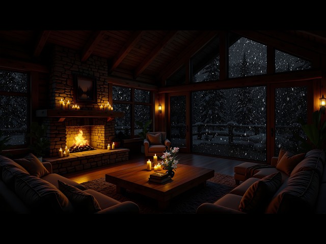 Cozy Fireplace Crackling 24/7 • Winter Night With Warm Fire & Snow • Cure Insomnia