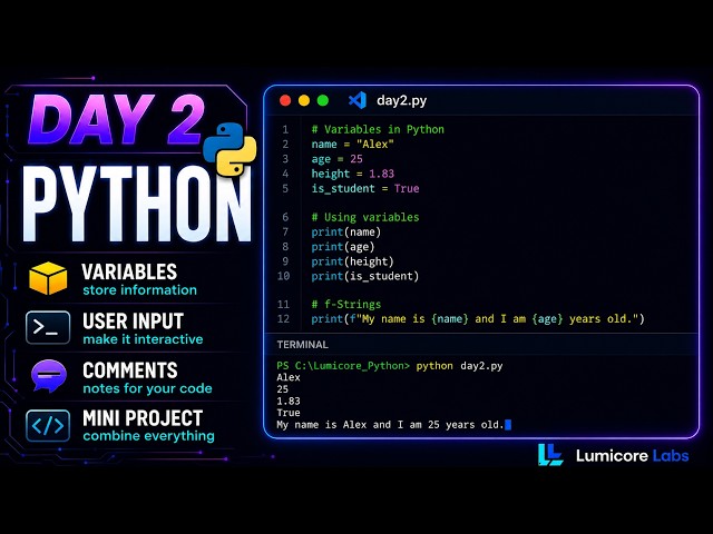 Python Variables, Input & Comments Explained (Lumicore Labs - Day 2)
