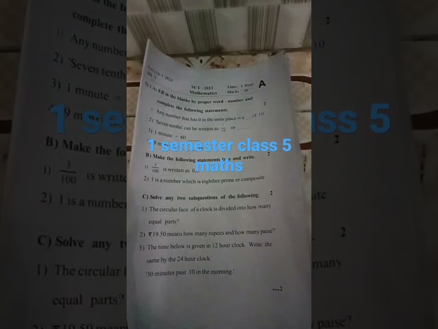 second unit 5th maths paper yr 2023  #exam#question paper #maharashtra board#maths