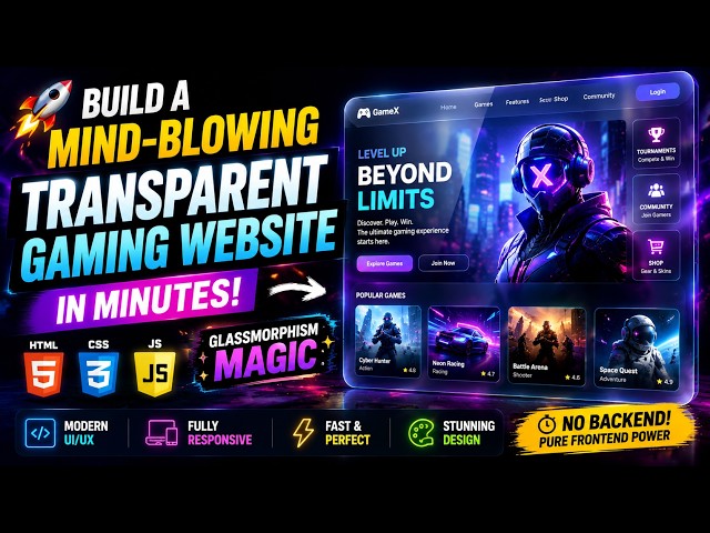 🚀 Build a MIND-BLOWING Transparent Gaming Website in Minutes! Glassmorphism Magic with HTML/CSS/JS 🔥