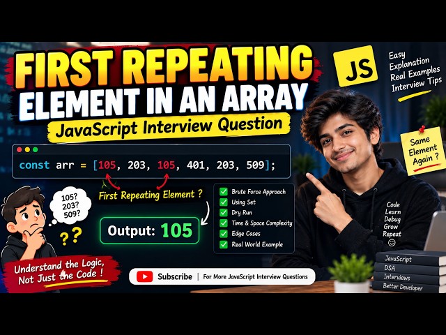 First Repeating Element in an Array | JavaScript Interview Question 🔥 | Array Coding Problem