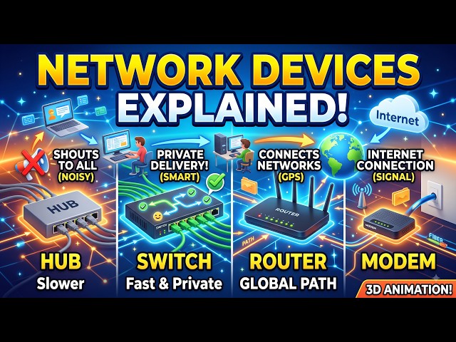 Computer Networking Devices Explained in 3D! (NIC, Hub, Switch, Router, Gateway, Modem) #makeeasy
