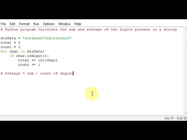 Python program Calculate the sum and average of the digits present in a string