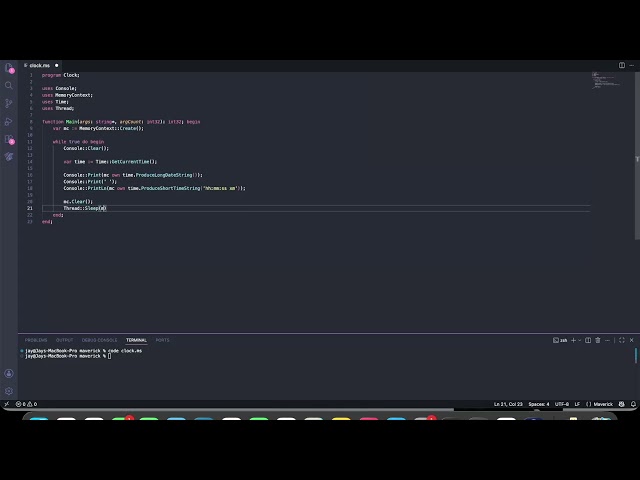 coding a terminal clock in a mysterious language