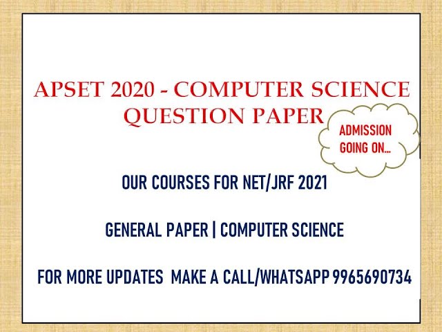 APSET Answer Key 2020 | APSET 2020 Computer Science Answer Key | Part 1
