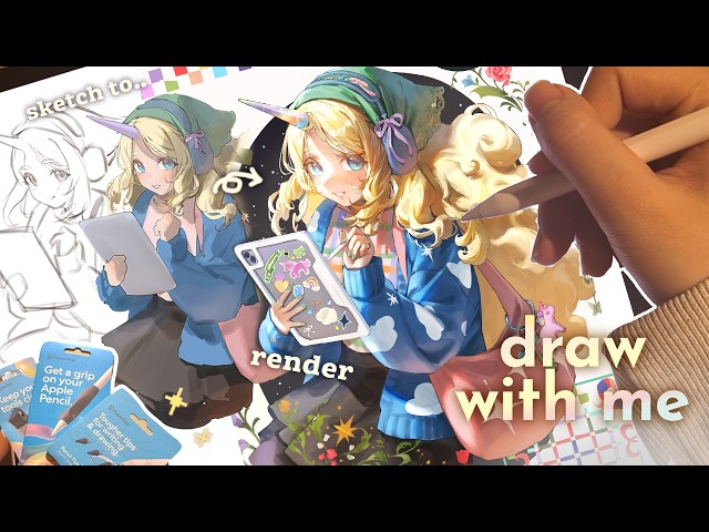 Draw with me ☁ unicorn girl °˖✧   real time sketch to render process │iPad asmr °˖✧ Paperlike