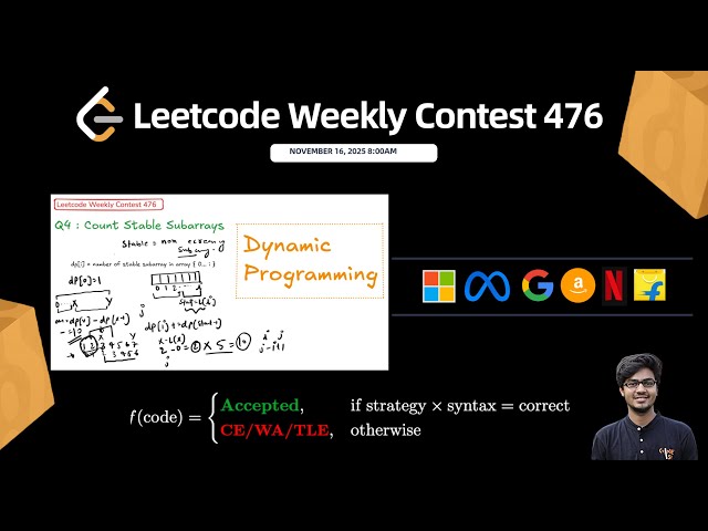 Q4. Count Stable Subarrays || Easy 1-d DP Approach || Leetcode Weekly Contest 476 || Watch 2X 🚀