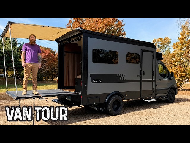 INCREDIBLE Box Truck Camper Conversion: Ford Transit Tiny Home Tour - HUGE Rear Patio!