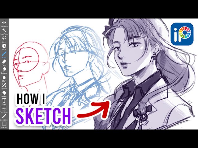 How to Sketch in IBISPAINT X! My Sketching Process and BRUSHES | Raiden Shogun Genshin
