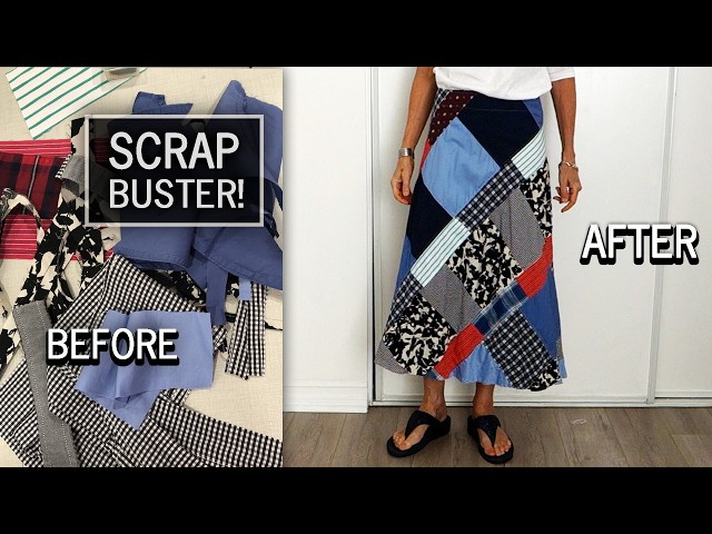 DIY MEN'S SHIRTS REFASHION : Upcycle men's shirt scraps into boho patchwork skirt