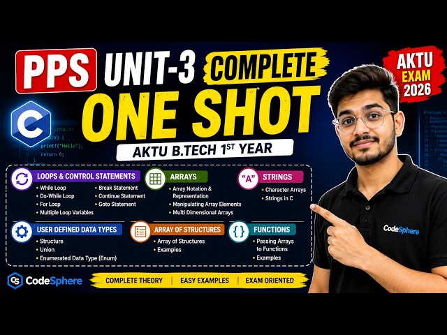PPS Unit 3 Complete | AKTU BTech 1st Year| Loops, Arrays, Strings, Structure, Union & Enum in C