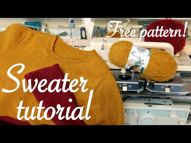 Set-in sleeve crew neck sweater | Step by step machine knitting tutorial | Free pattern, all sizes!