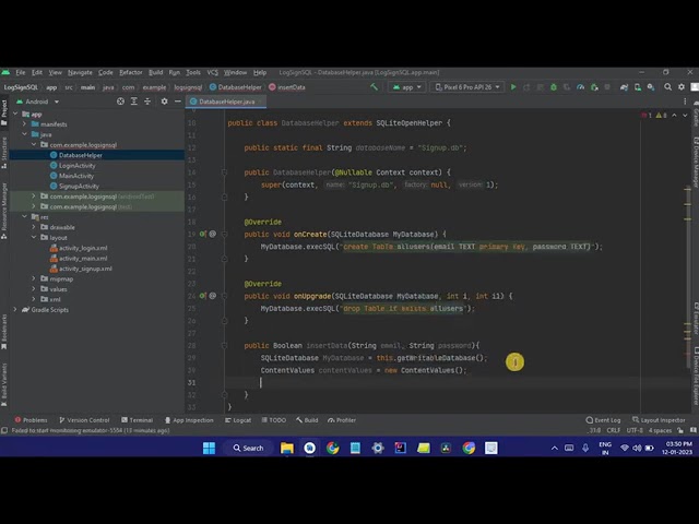 Login and Signup using SQLite Database in Android Studio   Java
