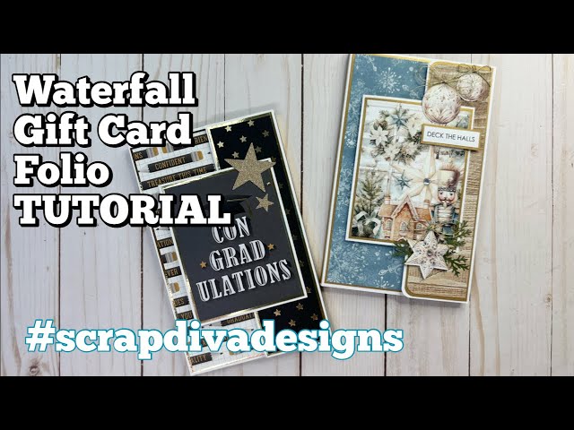 TUTORIAL Waterfall Gift Card Folio | Scrap Diva Designs DTP | Waterfall Card Making Set 