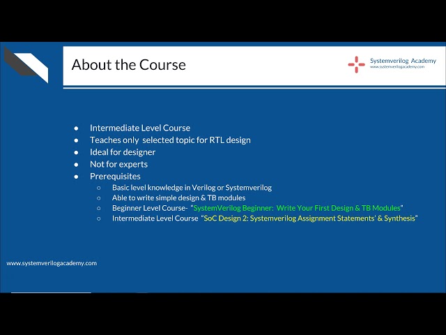 Course: Systemverilog Design - 2 : L1.1 : Introduction